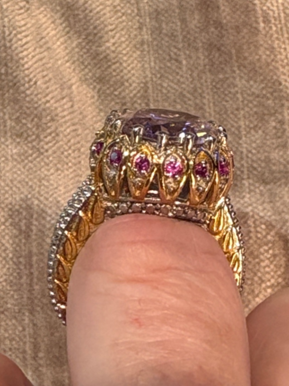 Amazing Pink-Purple Halo Cocktail Ring with Red Spinel Accent Stones 925 size 5 - Picture 7 of 9